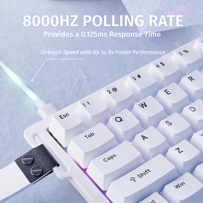 ATTACK SHARK X68 HE 60% Wired RT 8K Keyboard and Wireless R1 Mouse-White | Adjustable Actuation,Hall Effect Mechanical Magnetic Switch,Coiled Cable,USB C/2.4Ghz/BT Ultralight 18K DPI Mice for PC Gamer