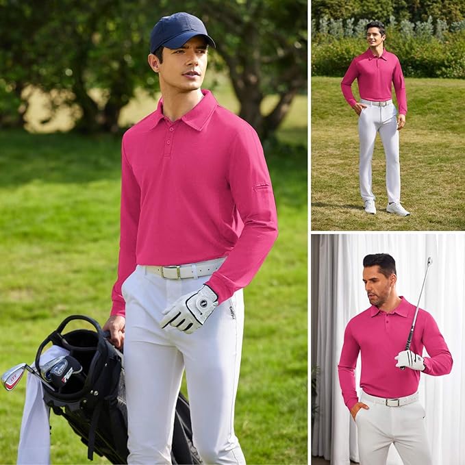 Deyeek Men's Polo Shirts Long Sleeve Golf Polo Shirts for Men Quick Dry UPF 50+ Sun Protection Polos Casual Collared Shirts