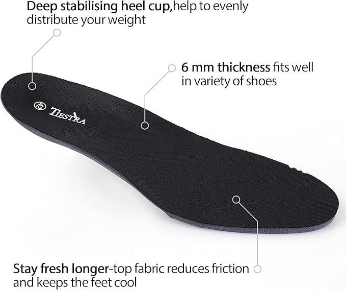 Insoles for Mens Memory Foam Shoe Inserts,Replacement Insoles for Work Boot Running Shoes-Shock Absorption and Cushion for Feet Relief,Comfort Inner Soles for Everyday Use Black 43EU/US10