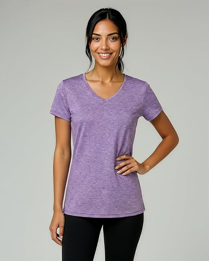 5 Pack Women's Dry Fit V Neck Workout Tops T Shirts Athletic Gym Yoga Tees | Available In Plus Size, Cooling Moisture-Wicking, Short Sleeve, Quick-Dry, Fitness, Stretch, Exercise, Running, Hiking