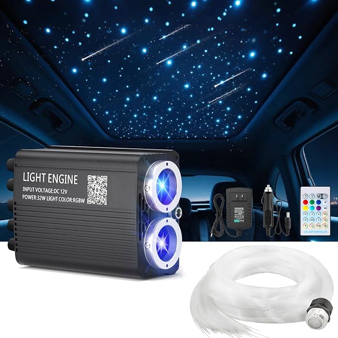 Luxury Starlight Headliner Kit 1000 Piece 32W Twinkle & Meteor Dual-Engine 200 Shooting Stars RGBW Fiber Optic Lights Music Sync Modes - Headliner Kit for Truck SUV Jeep Sunroofs, Curved Ceiling