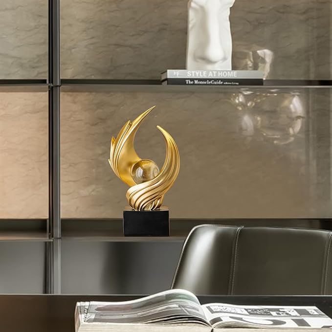 Abstract Art Sculpture, Resin Gold Decorative Statue, Modern White Ornaments for Living Room, Decorativas Modernas for Coffee Table, Entryway & Office Collectibles (Gold)
