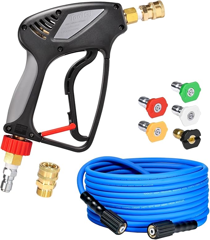 TOOLCY Pressure Washer Hose and Gun Kit, 30ft Kink Resistant Power Washer Hose and Gun with 5 Nozzle, 3/8" Swivel Quick Connector & M22-14mm Plug, Compatible with Simpson, Craftsman, Ryobi