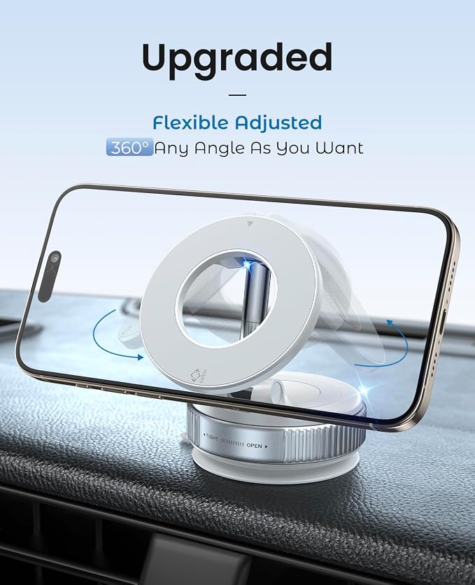 Jononser Magnetic Car Phone Mount, Compact Foldable Phone Holder with Strong Nano Adhesive & N52 Magnet, 360�� Adjustable Dashboard/Windshield Mount for iPhone 17/16/15/14/13/12 & MagSafe Devices