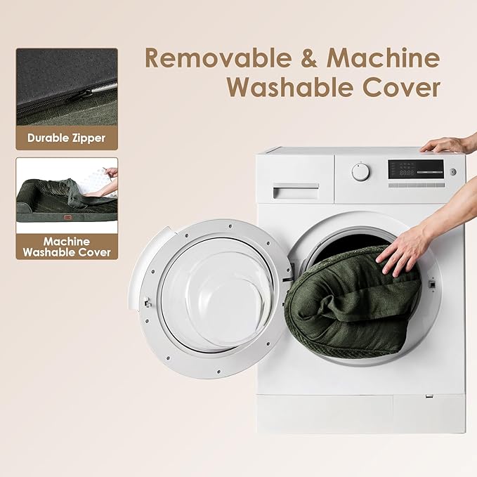 EHEYCIGA Large Dog Bed Memory Foam for Crate, Orthopedic Dog Bed Large Size Dogs with Washable Removable Cover, Waterproof Pet Sofa Couch with Nonskid Bottom, 35x22x6, Dark Green