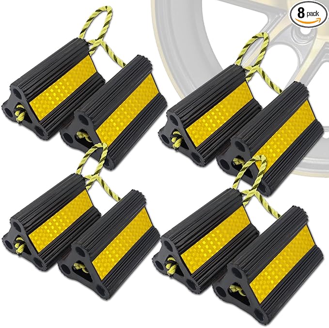 Vacallity Wheel Chocks for RV Trailer Car Truck, Upgrade Rubber Wheel Chocks with Rope Easy to Use,Camper Travel Chock Blocks Wheel Immobilizers & Chocks (6.2" 4pair)