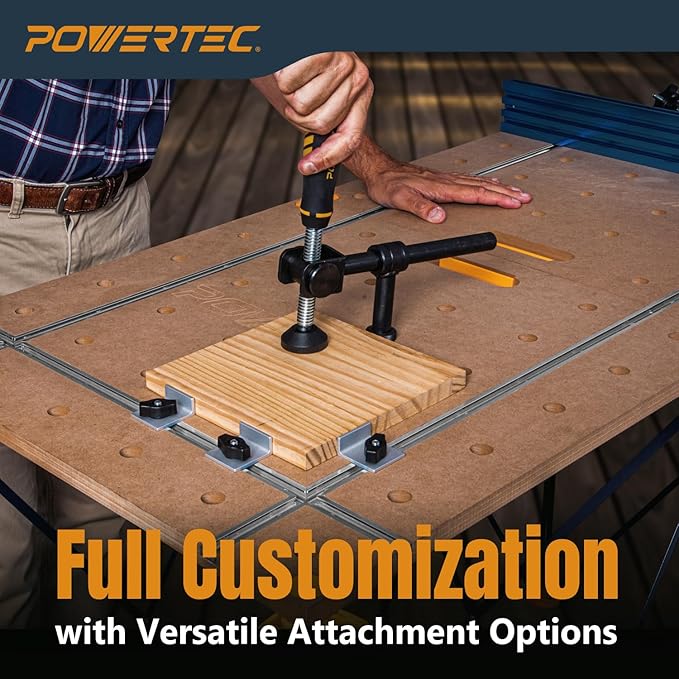 POWERTEC 72289 Arachni-Flex 24" x 48" Foldable Workbench Tabletop w/Carrying Bag - Portable Work Surface w/Pre-drilled Dog Holes, T-Tracks & Quick-Insert Locks for Woodworking Collapsible Workstand