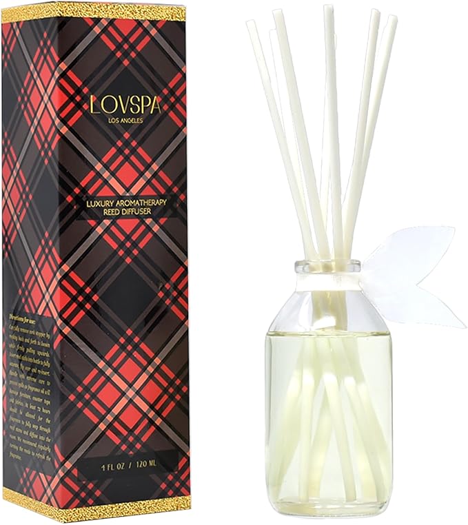 LOVSPA Reed Diffuser Set, Peppermint Bark Scented Oil Diffuser with Sticks, Home Fragrance Accessories for Bathroom Shelf Decor, Aroma Diffusers for Home or Office Desk, USA Made