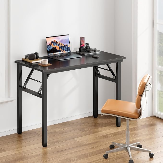 Need Office Computer Desk 35.8 Inch Sturdy Folding Laptop Table Black | Black Frame Writing Gaming Work Table/Foldable Home Office Desk/Sewing Table, No Assembly Required