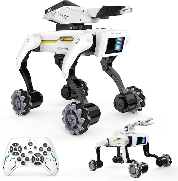 3 in 1 Robot Dog with Wheels Kit, 30+ Bionic Actions, Voice & Remote Control, Programmable Moves, Rechargeable Battery, All-Terrain Stunt Pet Toy for Kids(Removable Claw & Cannon)