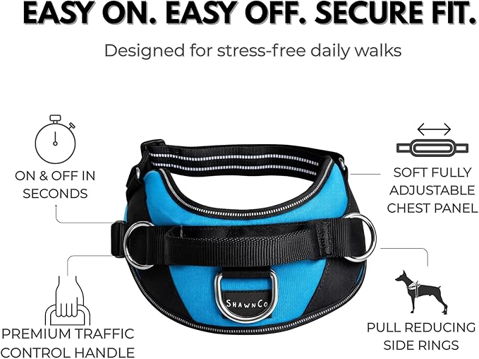 ShawnCo Essential Dog Harness, No-Pull Pet Vest with 3 Leash Clips, No Choke, Reflective, Adjustable and Padded, for Easy Walking and Training for Small, Medium and Large Dogs (Moonglow, XL)