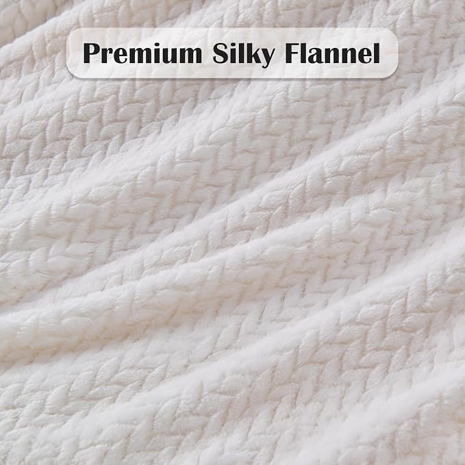 NEWCOSPLAY Fleece Leaves Pattern Throw Blanket, Ivory, 50"x60" | Super Soft Throw Blanket, Lightweight Cozy Bed Sofa Blanket, Premium Silky Flannel Fleece, Travel Blanket for All Season Use