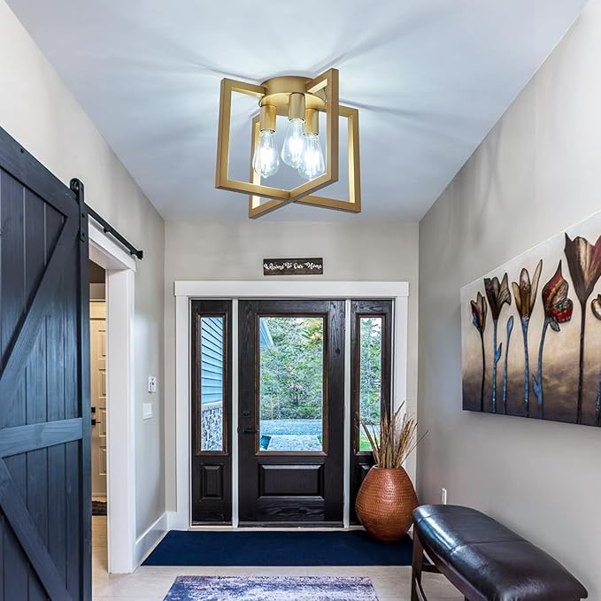 ZGLAOJT 3-Lights Ceiling Light Fixture,Modern Gold Semi Flush Mount Chandelier,Matte Ceiling Lighting for Kitchen Living Room Bedroom Farmhouse Hallway Foyer.