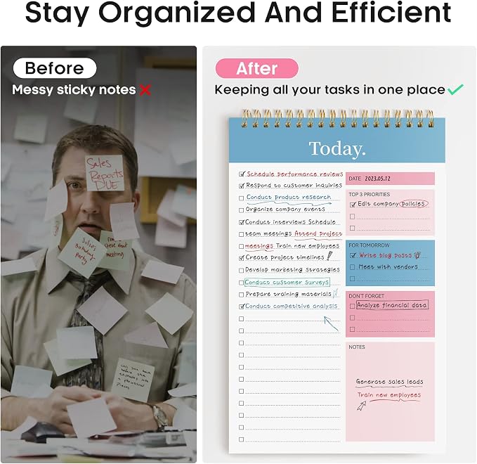 Taja To Do List Notepad, Undated Daily Planner for Work and Goal Setting | Early Dawn, 52 Sheets, 9.8" x 6.5" , for Office, Home and school, Daily Task Planning, Notes and Everyday Organization