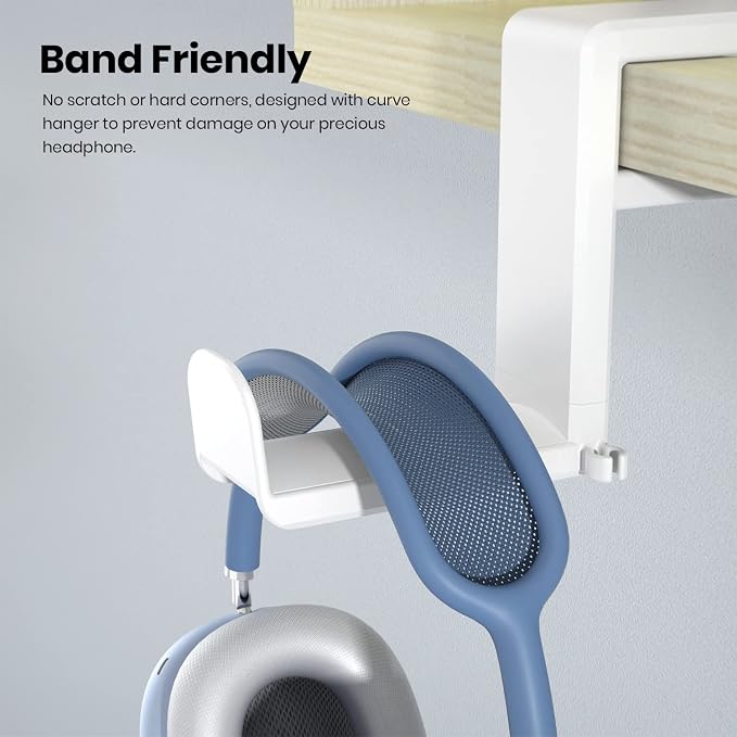 EURPMASK PC Gaming Headset Stand - Adjustable Clamp-on Headphone Holder, 360 Degree Swivel & Cable Clip Organizer - White