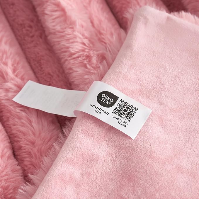 Cozy Bliss Faux Fur Throw Blanket for Couch, Cozy Warm Plush Striped Blanket for Sofa Bedroom Living Room, 50 * 60 Inches Hot Pink