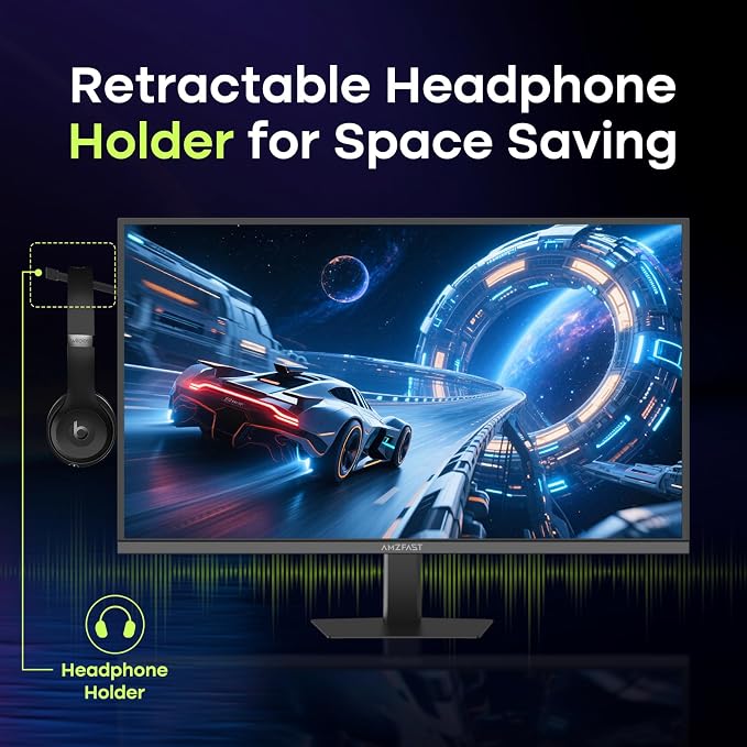 Amzfast 27 Inch Gaming Monitor, 240Hz 1ms FHD 1080P, Adaptive Sync, HDR400, 4000:1 Contrast, 125% sRGB, Built-in Speakers, HDMI 2.0 & DP 1.4, VESA 100x100, Retractable Headphone Holder, AMZG27F5 Pro