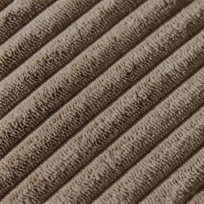 Fancy Homi Set of 2 Light Brown Decorative Throw Pillow Covers 12x12 Inch with Pom-poms for Couch Bed Sofa, Modern Farmhouse Boho Home Decor, Soft Plush Corduroy Cute Cushion Case 30x30 cm