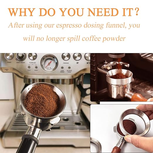 Espresso Dosing Funnel Precision Aluminum Alloy Coffee Dosing Ring Accessories Set for Portafilter Hands-Free (51mm)