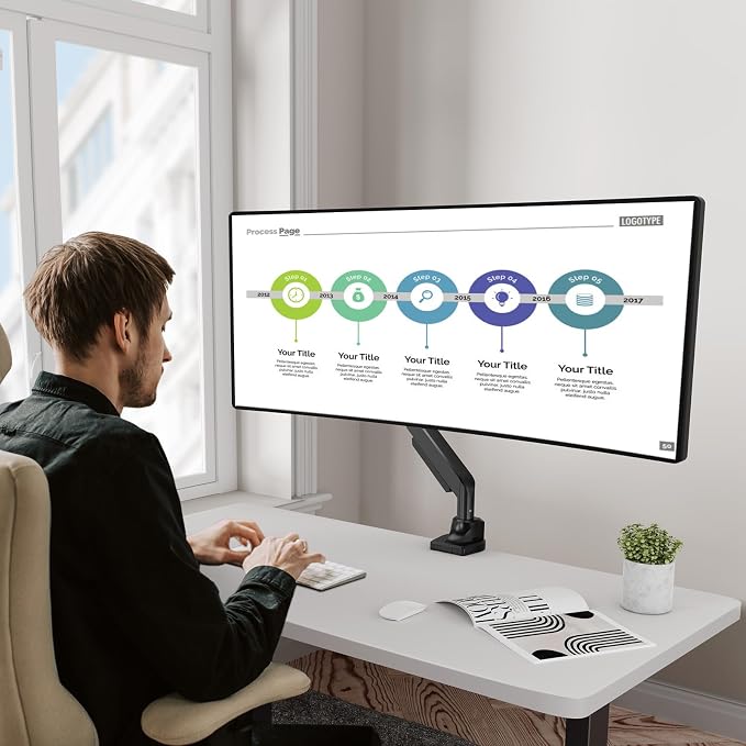 MOUNT PRO Single Monitor Mount for Max 43 Inch Ultrawide Computer Screen, Premium Aluminum Heavy Duty Monitor Arm Holds 6.6lbs to 33lbs, Gas Spring Full Motion Display Desk Stand, VESA Mount