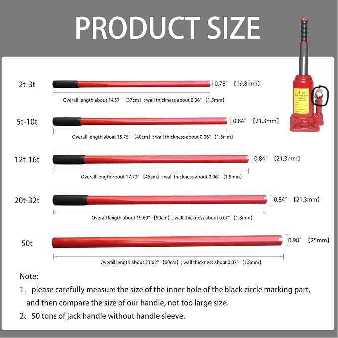 Jack Handle,Floor Hydraulic Bottle Big Red Vertical Car Handle Replacement, with Handle Sleeve（50 tons）