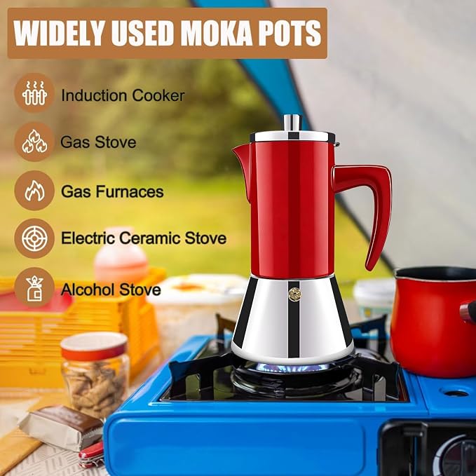 12 Cup Thickened 304 Stainless Steel Moka Pot Stovetop Espresso Maker Cafeteras Italian Percolator Espress Makers Capable Greca Mocha Coffee Machine for Induction Home and Camping 600ml 20oz