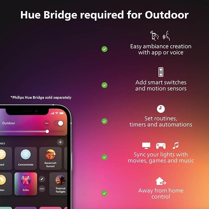Philips Hue Calla Outdoor Smart Pathway Light White & Color Ambiance LED Walkway Lights - Low Voltage Lighting Requires Bridge and Power Supply Control with App and Voice - Weatherproof (Pack of 6)