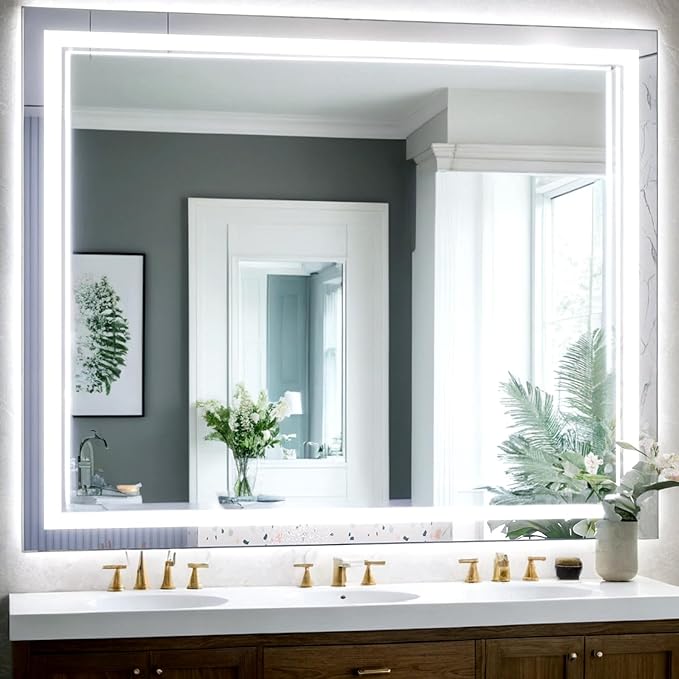 40”x 32” Bathroom Led Vanity Mirror with 3 Colors Light, Dimmable Touch Switch Control, Anti-Fog Wall Mounted Makeup Mirror for Wall (Horizontal