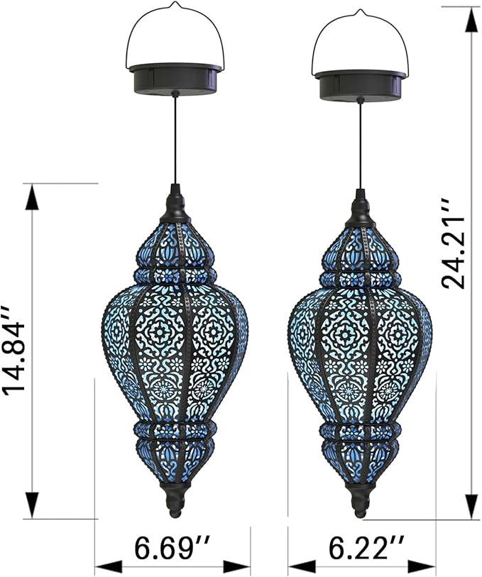 Hanging Solar Lights Outdoor Garden Decor Solar Lantern Waterproof Plastic Moroccan Outdoor Decorations for Patio Pathway Yard Backyard Garden Decorative (Black, 2)