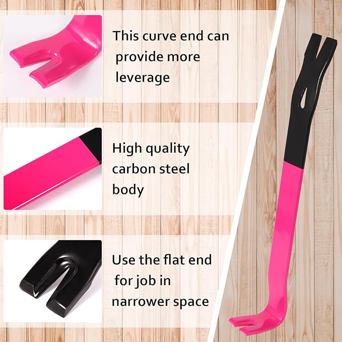 12'' Flat Pry Bar Crow Bar Nail Puller, Pink Black Color Angled Curved Head Metal Wood Board Tire Removing Wrecking Prying Tool Heavy Duty