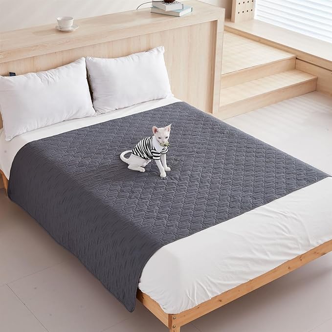 GIBZ Waterproof Dog Bed Blanket Cover Anti Slip Pet Furniture Protector Washable Large Washable Quilted Mat for Indoor, Dark Grey, 100x127cm