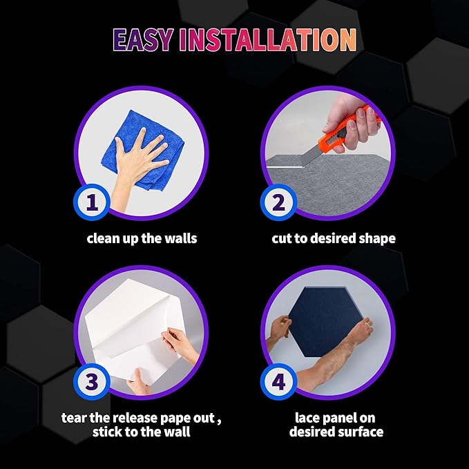 Mollywell Hexagon Acoustic Panels 14x12 - Reduce Echo & Reverb, Noise Blocking Wall Tiles for Living Room & Studio, Afraica & Moon Gray Sound Absorbing Panels