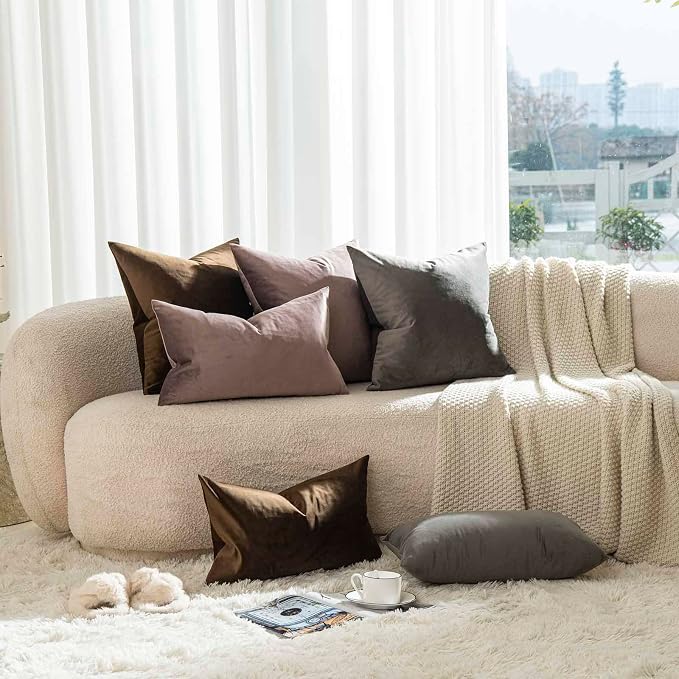 14x24 Pillow Covers Set of 2 Decorative Velvet Throw Pillow Covers,Brown | Luxury Red Cushion Covers with Invisible Zipper for Couch Sofa Bed Living Room Bedroom Home Decor