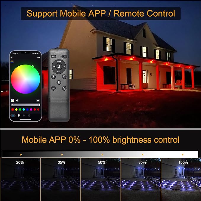 LED Deck Light Kit, 10pcs Φ1.77” WiFi Wireless Smart Phone Control Low Voltage Recessed RGBW Deck Lights with Remote, Voice Control, IP67 Waterproof Outdoor Path Stair Landscape Lighting, Black