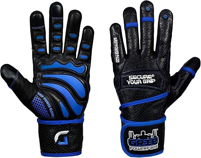 Elite Leather Gym Gloves with Built in 2" Wide Wrist Wraps Grip & Design for Weightlifting Power Lifting Bodybuilding & Strength Training Workout Exercises