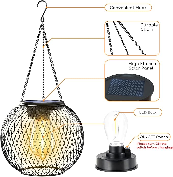 UBright Solar Lanterns Lights Outdoor Waterproof Metal Hanging Solar Powered Lights for Outside Decorative Lanterns for Garden Yard Patio Pathway, 2 Pack