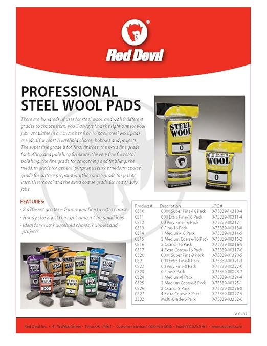 Red Devil 0325 Steel Wool, 2 Medium Coarse, (Pack of 8)