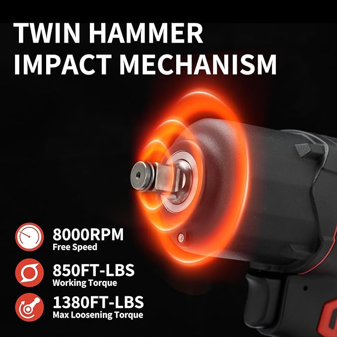 AEROPRO TOOLS 1/2-Inch Composite Air Impact Wrench(A315), Twin Hammer, 1380FT-LBS Max Loosening Torque, 8000RPM, Pneumatic Impact Gun, for Auto Repair, Tire Shop (Lightweight Housing)