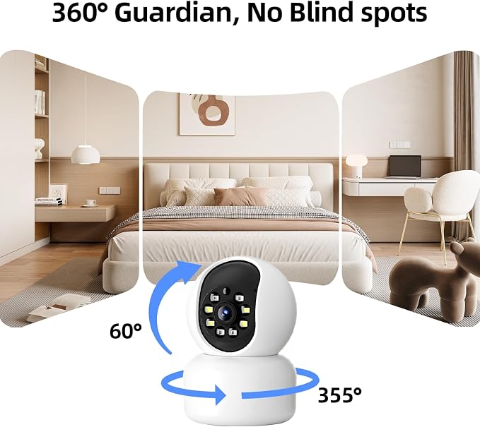 Hawkray 360�� 2K 3MP Security Camera Indoor,2.4/5GHz WiFi Smart Motion Alert with AI & 911 Connect,Color Night Vision,355�� Pan 60�� Tilt,Two-Way Talk
