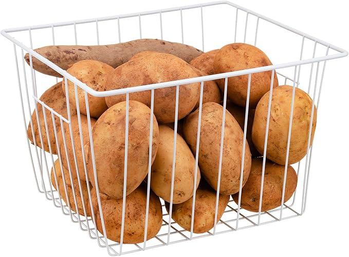 Deep Refrigerator Organizer Baskets, Metal Wire Baskets for Upright Freezer, Household Bin Basket with Handles for Kitchen, Cabinets, Pantry, Closets (11.8" L x 10" W x 7" H)