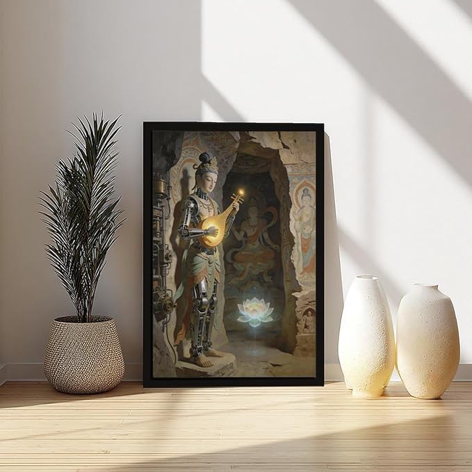 Framed Steampunk Mechanical Fairy Wall Art - Cultural Retro-Futuristic Poster for Home Office Bedroom Decor 20x30in