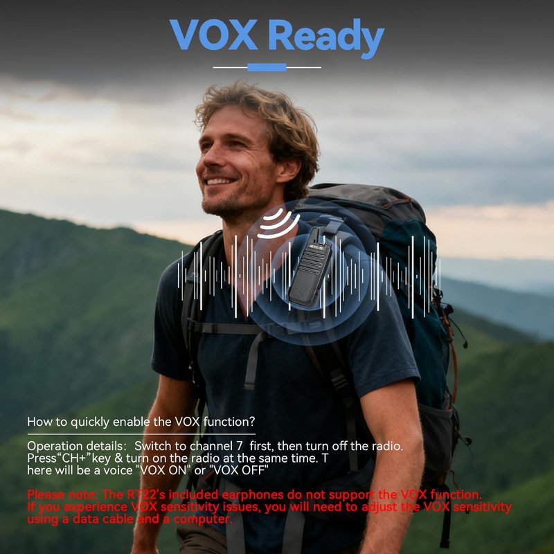 Retevis RT22 Walkie Talkies, Mini 2 Way Radio Rechargeable, VOX Handsfree, Portable, Two-Way Radios Long Range with Earpiece, for Family Road Trip Camping Hiking Skiing(2 Pack, Black)