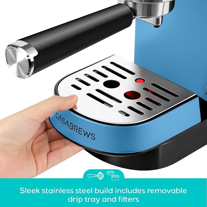 CASABREWS CM5418 Espresso Machine, Espresso Coffee Maker with Steam Wand | Stainless Steel, 20-Bar Pump, Built-in Pressure Gauge, Powerful Steam Wand for Cappuccino Latte for Home, 34oz Water Tank