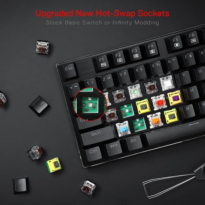 Redragon K556 Wired RGB Mechanical Gaming Keyboard, 104-Key Aluminum Board | Rock-Solid Metal Build, 20 Backlits for Immersive ESports Vibe, Hot-swap Smooth & Soft Linear Red Switch for Quiet Scene
