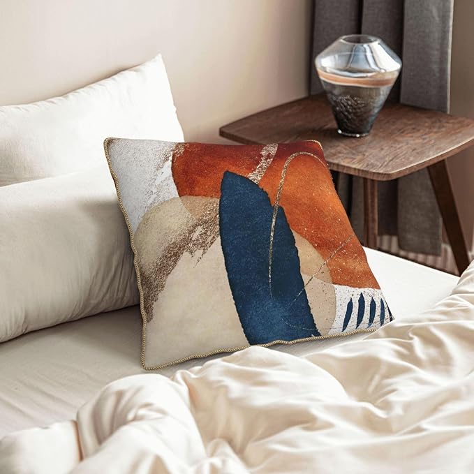 Navy Blue Burnt Orange Velvet Pillow Covers 16x16 Inch Boho Geometric Mid Century Throw Pillows for Couch Farmhouse Cushion Covers Pillowcase Modern Abstract Pillow Cases For Sofa Bed Outdoor Decor