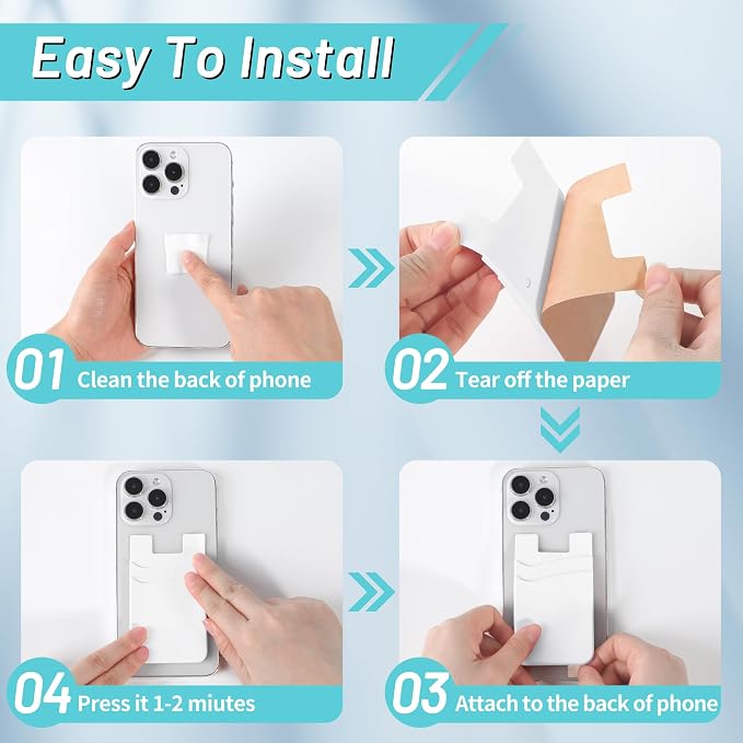 SHANSHUI Phone Wallet, Strong Adhesive Silicone Wallet Sleeve Pocket ID Credit Card Holder Stick on Fit for iPhone & All Smartphones White