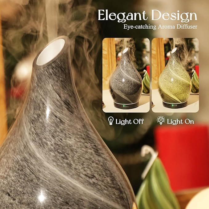 Porseme 280ml Essential Oil Diffuser Glass Color Changing Aroma Air Diffusers Aromatherapy Ultrasonic Cool Mist Humidifier 7 Running Hours Waterless Auto-Off for Sleeping, Yoga, Office, Spa (Obsidian)