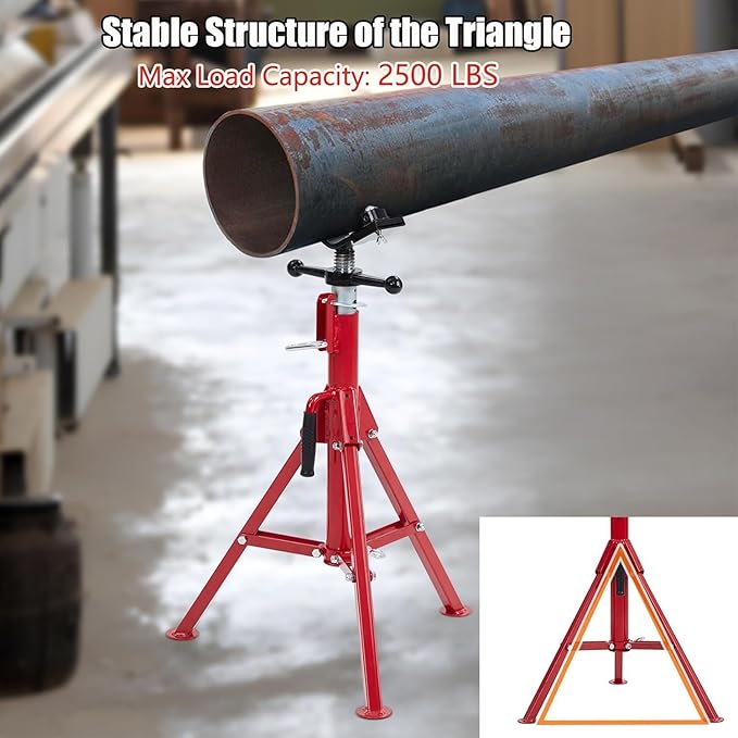 Garvee 2PCS Pipe Jack Stand, 2 Ball Transfer 2500 lb Capacity Pipe Stand, Adjustable Heavy Duty V-Pipe Stand for Welding, Portable Folding Legs 28-52 Inch Height Adjustable 1/8"-12"
