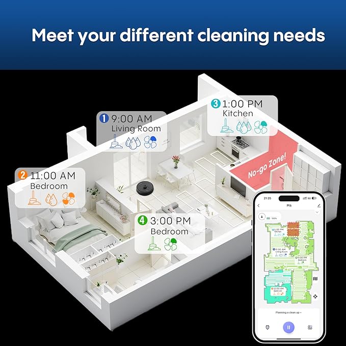 Bagotte Robot Vacuum and Mop Combo with LiDAR Navigation, Self-Emptying Robotic Vacuums Cleaner with 6000Pa Super Power, Mapping, 90 Days Hands-Free, Fast Home Mapping for Pet Hair, Hard Floors