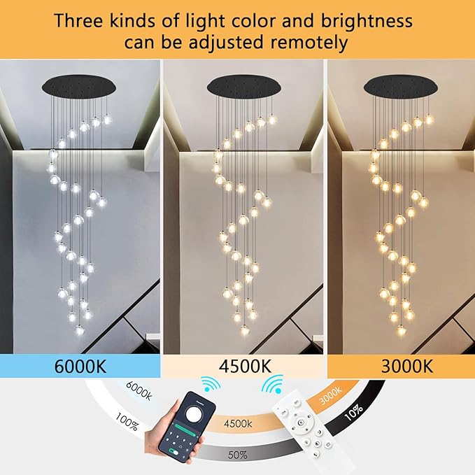 13ft Modern LED Chandeliers for Entryway Living Room Long Light High Ceiling Dining Room Light Dimmable Pendant Lighting Fixtures Chandelier for Foyer Staircase 2700K 6000K Lighting Black